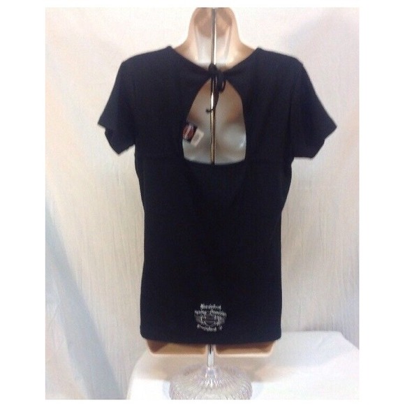 Harley Davidson Woodstock Top Tie Back Black Biker T Shirt  Women's Large - Picture 4 of 4